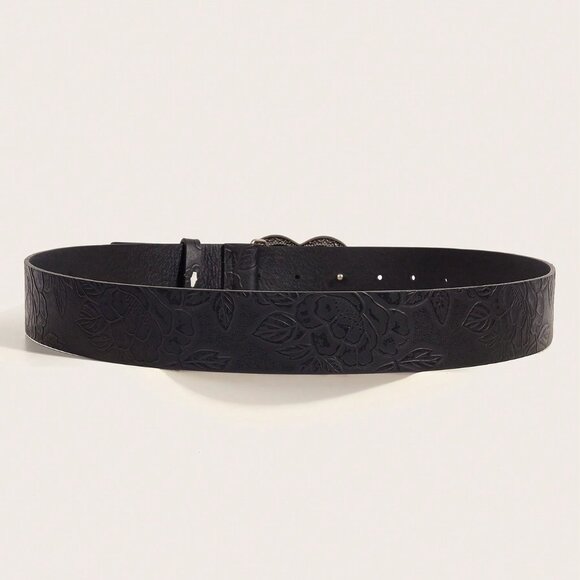Black Casual Women's Versatile Buckle Printed Polyurethane Belt - Picture 3 of 4